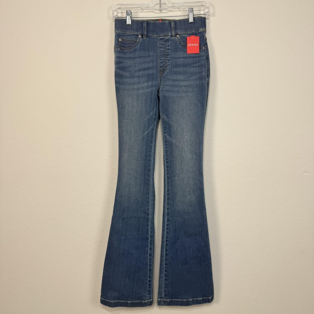 Spanx Jeans Women's XS Blue Flare Vintage Indigo Pull On Stretch Denim Festival